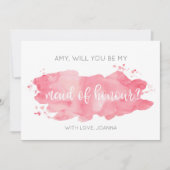 Will You Be My Maid of Honor Waterverf Roze Kaart (Voorkant)