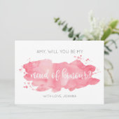 Will You Be My Maid of Honor Waterverf Roze Kaart (Staand voorkant)