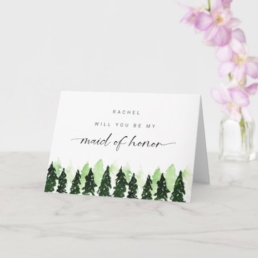 Will you be my Maid of Honor Winter Pine Tree Kaart (Orchidee)