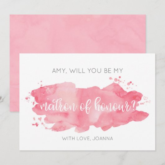 Will You Be My Matron of Honor Waterverf Pink Kaart (Voorkant / Achterkant)