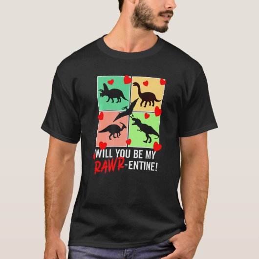 Will You Be My Rawr Entine  Valentines Day Dinosau T-shirt (Voorkant)