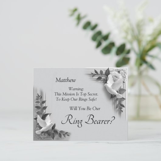 Will You Be My Ring Bearer? Grey Roses & Doves (Staand voorkant)