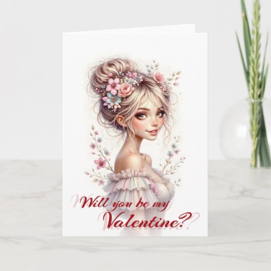 Will You Be My Valentine – Romantic Art Print Kaart (Voorkant)