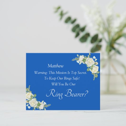 Will You Be Our Ring Bearer? Cobalt Blue & White (Staand voorkant)