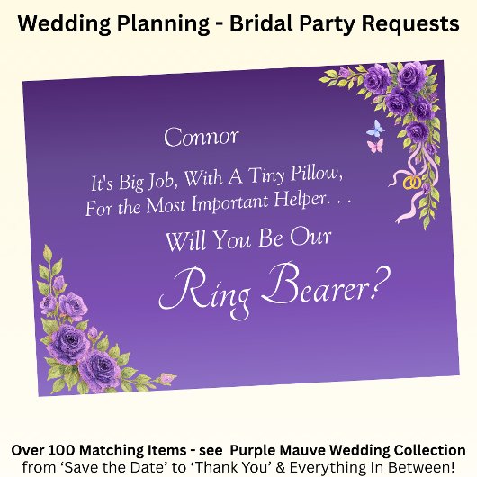 Will You Be Our Ring Bearer? Purple Mauve Flowers 