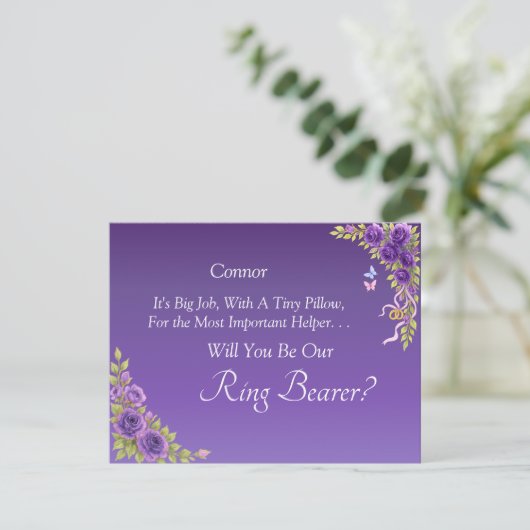 Will You Be Our Ring Bearer? Purple Mauve Flowers  (Staand voorkant)