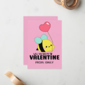 Will You Bee My Valentine Kids Card Notitiekaartje (Voorkant / Achterkant in situ)