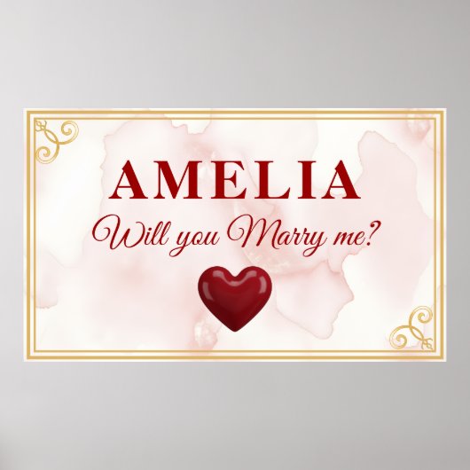 Will you marry me Red Heart Romantic Proposal Poster (Voorkant)