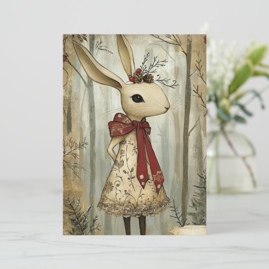 Willa the Rabbit | Woodland Whimsy  Feestdagenkaart (Staand voorkant)