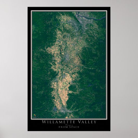 Willamette Valley Oregon Satellite Poster Map (Voorkant)