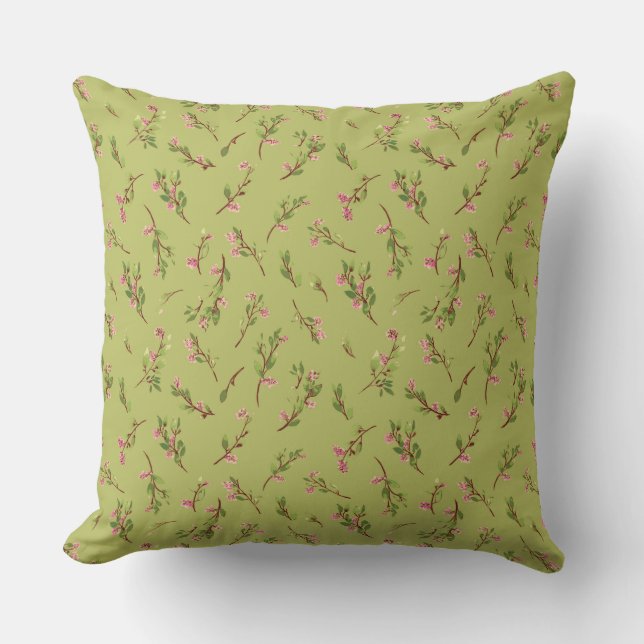 Willekeurig bloemendecor op chartreuse groen kussen (Voorkant)