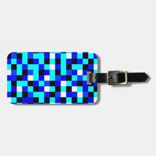 Willekeurig gecheckte pixelkunst - Blauw en wit Bagagelabel