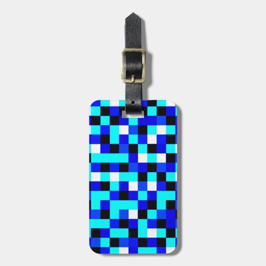 Willekeurig gecheckte pixelkunst - Blauw en wit Bagagelabel (Voorkant verticaal)