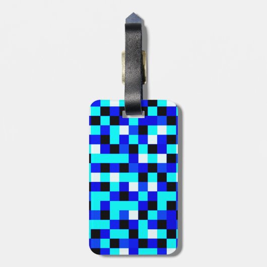Willekeurig gecheckte pixelkunst - Blauw en wit Bagagelabel (Achterkant verticaal)