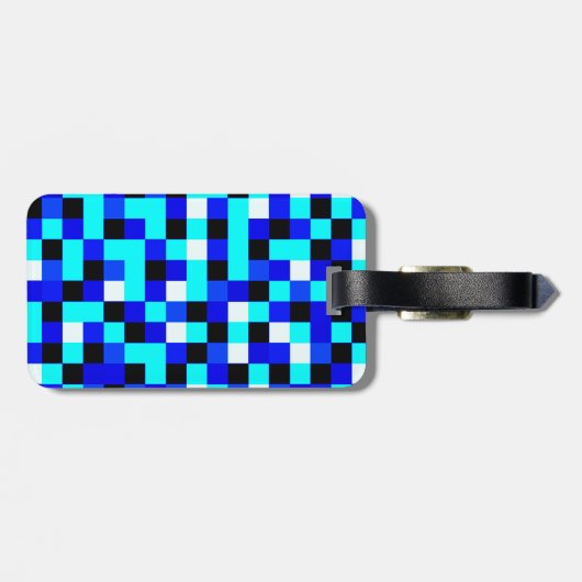 Willekeurig gecheckte pixelkunst - Blauw en wit Bagagelabel (Achterkant horizontaal)