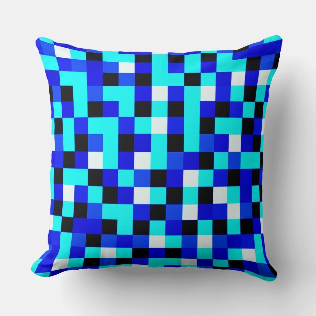 Willekeurig gecheckte pixelkunst - Blauw en wit Kussen (Voorkant)
