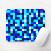 Willekeurig gecheckte pixelkunst - Blauw en wit Muismat (Met muis)