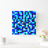 Willekeurig gecheckte pixelkunst - Blauw en wit Vierkante Klok (Huis)