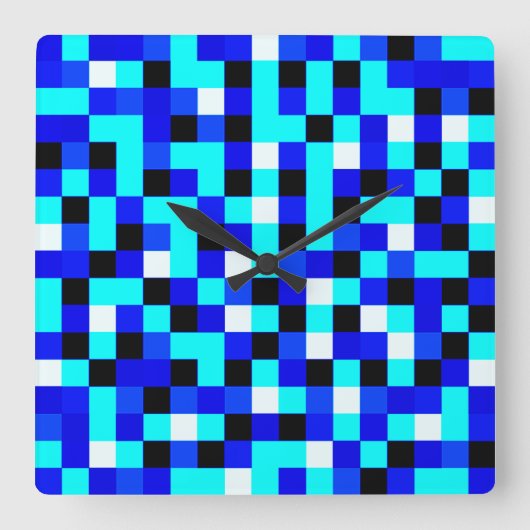 Willekeurig gecheckte pixelkunst - Blauw en wit Vierkante Klok (Voorkant)