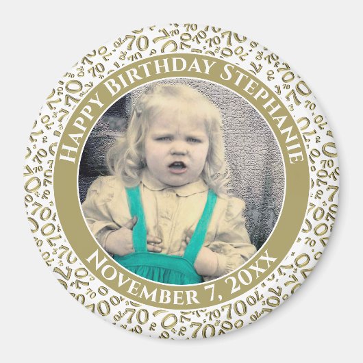 Willekeurig Getal Patroon 70e Verjaardag Goud/Wit Magneet (Voorkant)