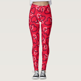Willekeurig rood omlijnd hartenpatroon leggings