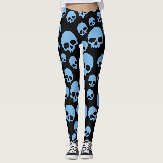 Willekeurig schedelpatroon Blauw Zwart Leggings (Voorkant)