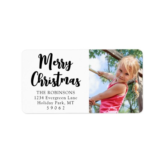 Willekeurig tekstscript Kerst foto retour adres Etiket (Voorkant)