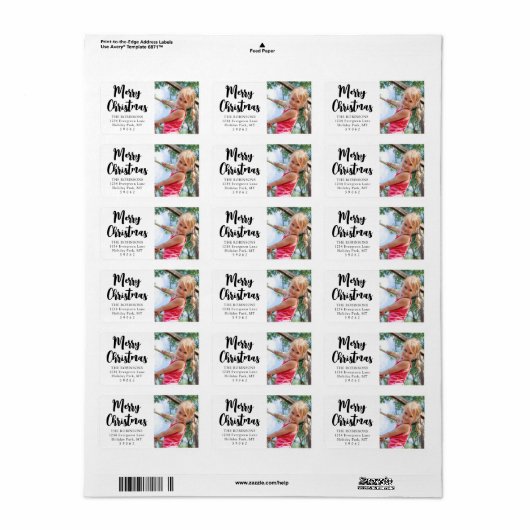 Willekeurig tekstscript Kerst foto retour adres Etiket (Full Sheet)