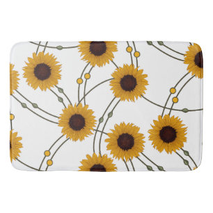 Willekeurige Art Nouveau Zonnebloemen Retro Bloem Badmat