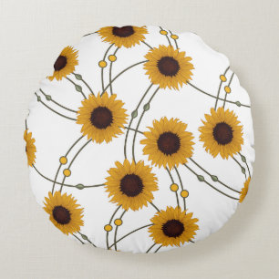 Willekeurige Art Nouveau Zonnebloemen Retro Bloem Rond Kussen