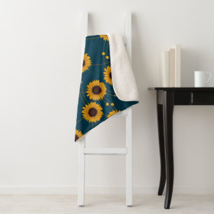 Willekeurige Art Nouveau Zonnebloemen Retro Bloem  Sherpa Deken