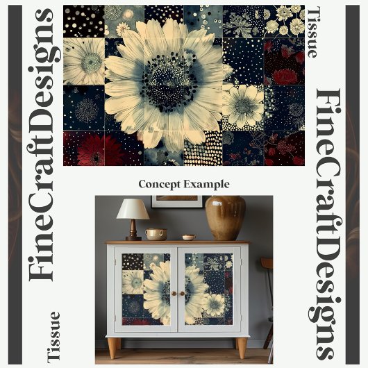 Willekeurige Bloem Tegels Collage Decoupage Rechts Tissuepapier