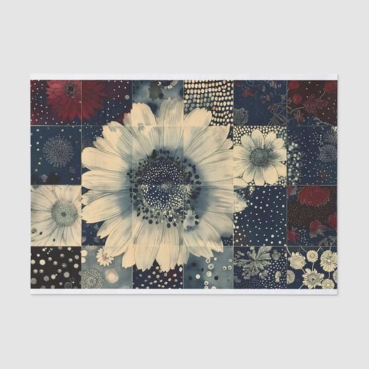 Willekeurige Bloemen Tegel Collage Decoupage Links Tissuepapier (Voorkant)