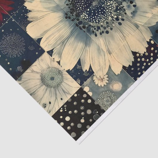 Willekeurige Bloemen Tegel Collage Decoupage Links Tissuepapier (Detail)