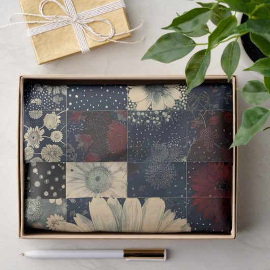 Willekeurige Bloemen Tegel Collage Decoupage Links Tissuepapier (Geschenk)