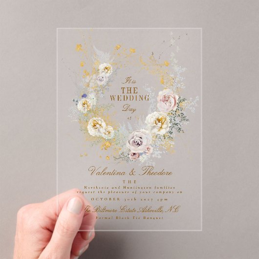 willekeurige botanische krans romantische trouw bo acryl uitnodigingen (Insitu (Draagbaar))