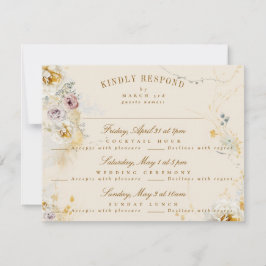 willekeurige botanische krans romantische trouwdag RSVP kaartje