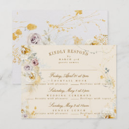 willekeurige botanische krans romantische trouwdag RSVP kaartje