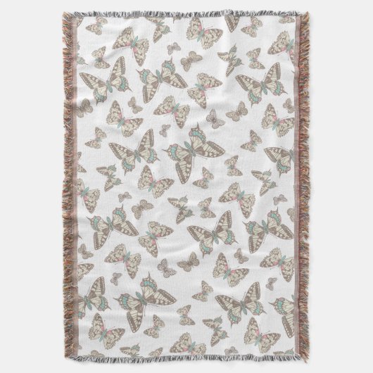 Willekeurige butterflies in stijl wit patroon werp deken (Voorkant Verticaal)