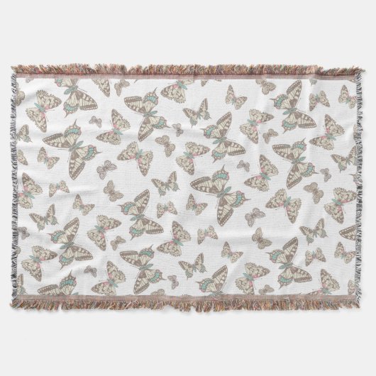 Willekeurige butterflies in stijl wit patroon werp deken (Voorkant)
