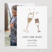 Willekeurige Champagne Save the Date kaart met fot (Voorkant / Achterkant)