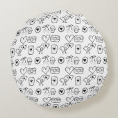 Willekeurige Doodles Vogels, Harten en Kersen Patr Rond Kussen (Achterkant)