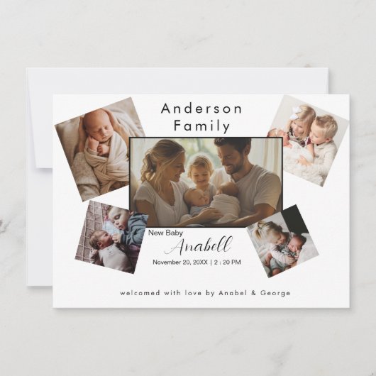 Willekeurige familie foto collage geboorteaankondi aankondiging (Voorkant)