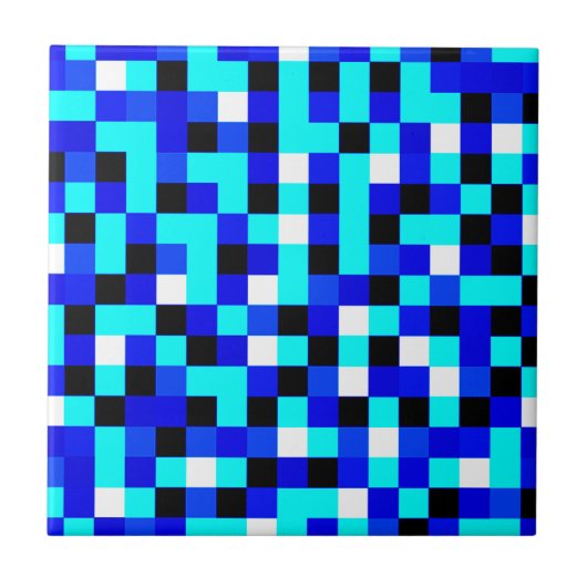 Willekeurige geruite pixelkunst - Blauw & Wit Tegeltje (Voorkant)