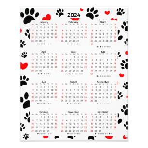 Willekeurige Hond Paw Prints En Rode Harten 2024 K Foto Afdruk