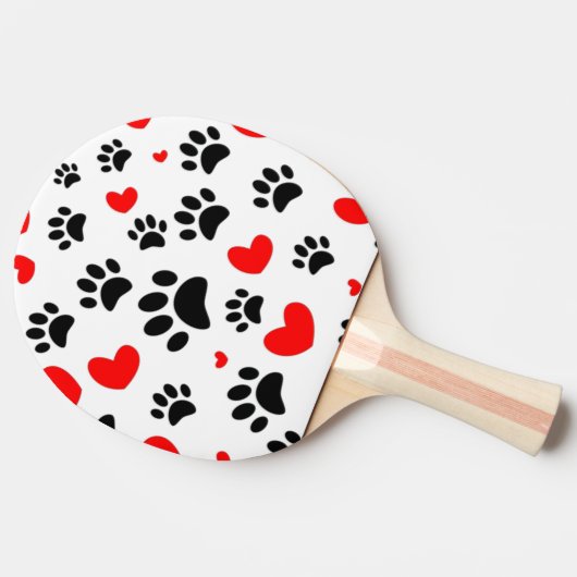 Willekeurige honden schilderen afdrukken en rode h tafeltennisbatje (Zijkant)