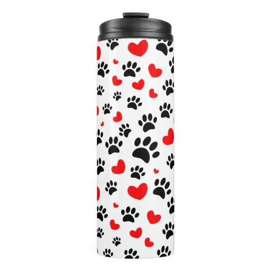 Willekeurige honden schilderen afdrukken en rode h thermosbeker (Voorkant)