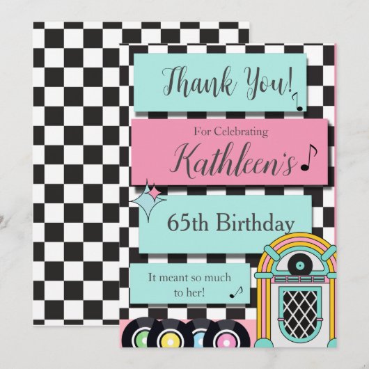 Willekeurige leeftijd, 1950's Retro Verjaardag Dan Bedankkaart (Voorkant / Achterkant)