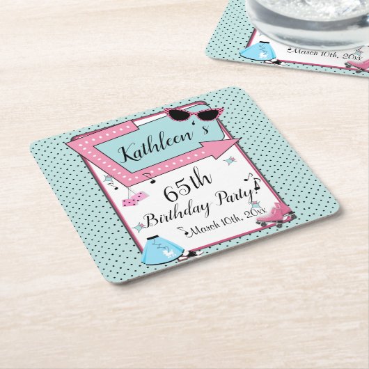 Willekeurige leeftijd, 1950's Retro Verjaardag Kartonnen Onderzetters (Schuin)