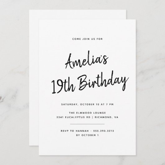 Willekeurige leeftijd | Eenvoudig Zwart-wit Script Kaart (Voorkant / Achterkant)